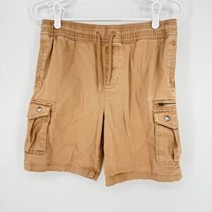 Wonder Nation Boys Husky Size L 10-12 Tan Cargo Shorts Elastic Waist Drawstring